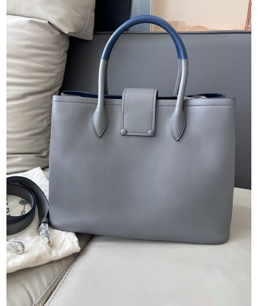 PRADA Серая кожаная сумка тоут, фото 5