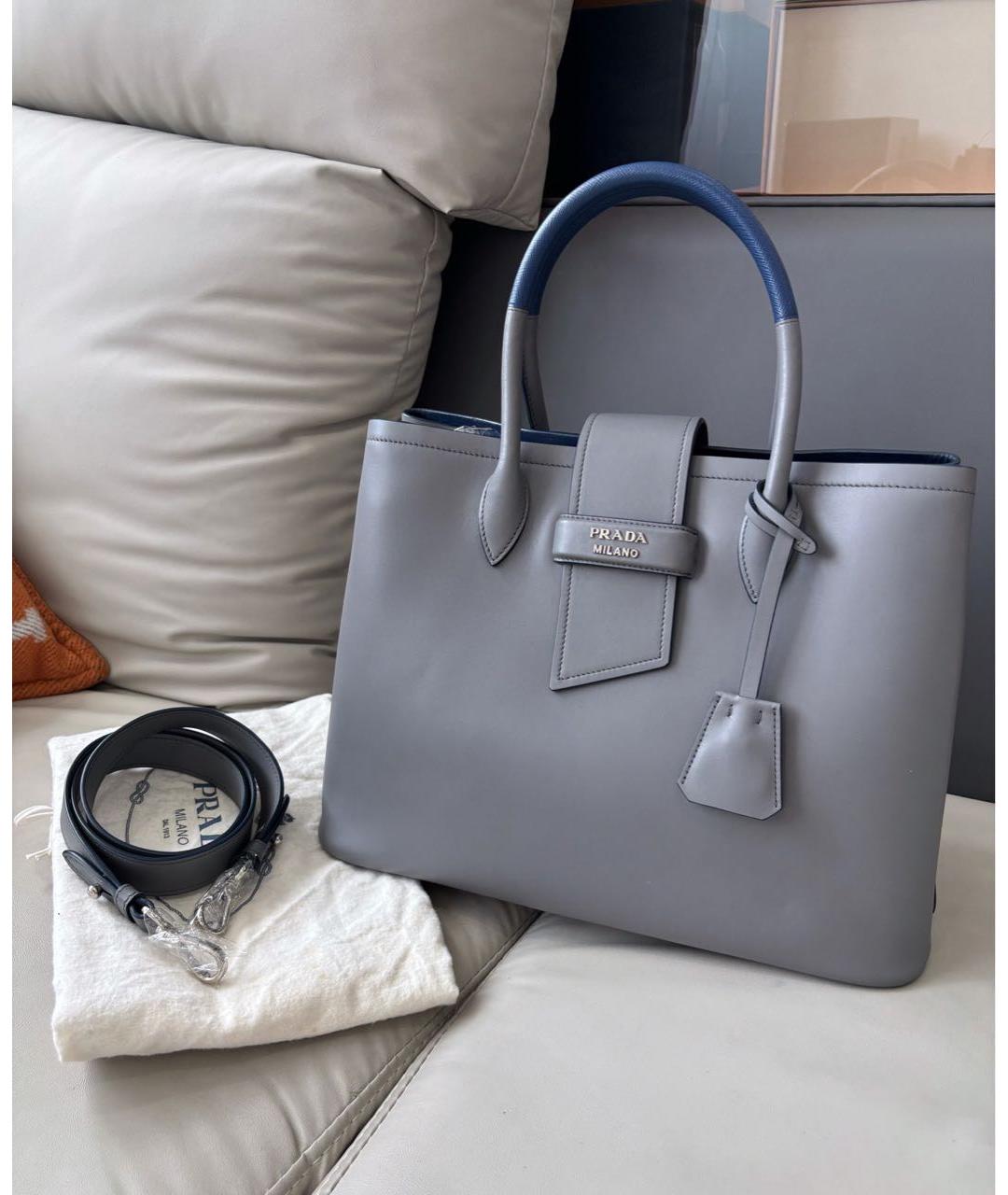 PRADA Серая кожаная сумка тоут, фото 2