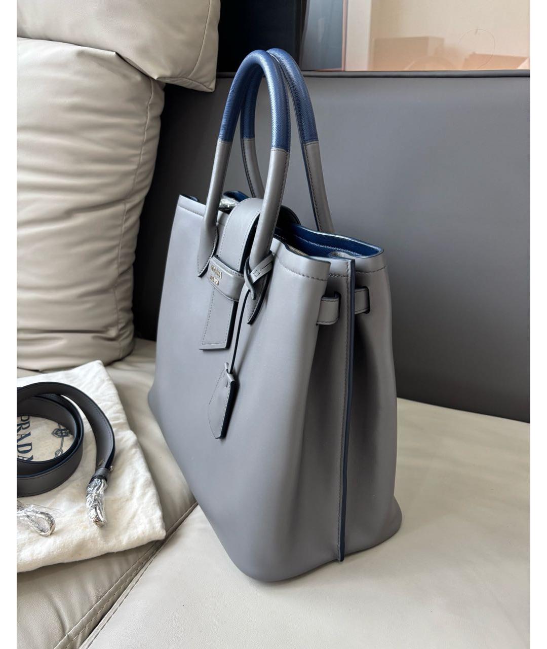 PRADA Серая кожаная сумка тоут, фото 4