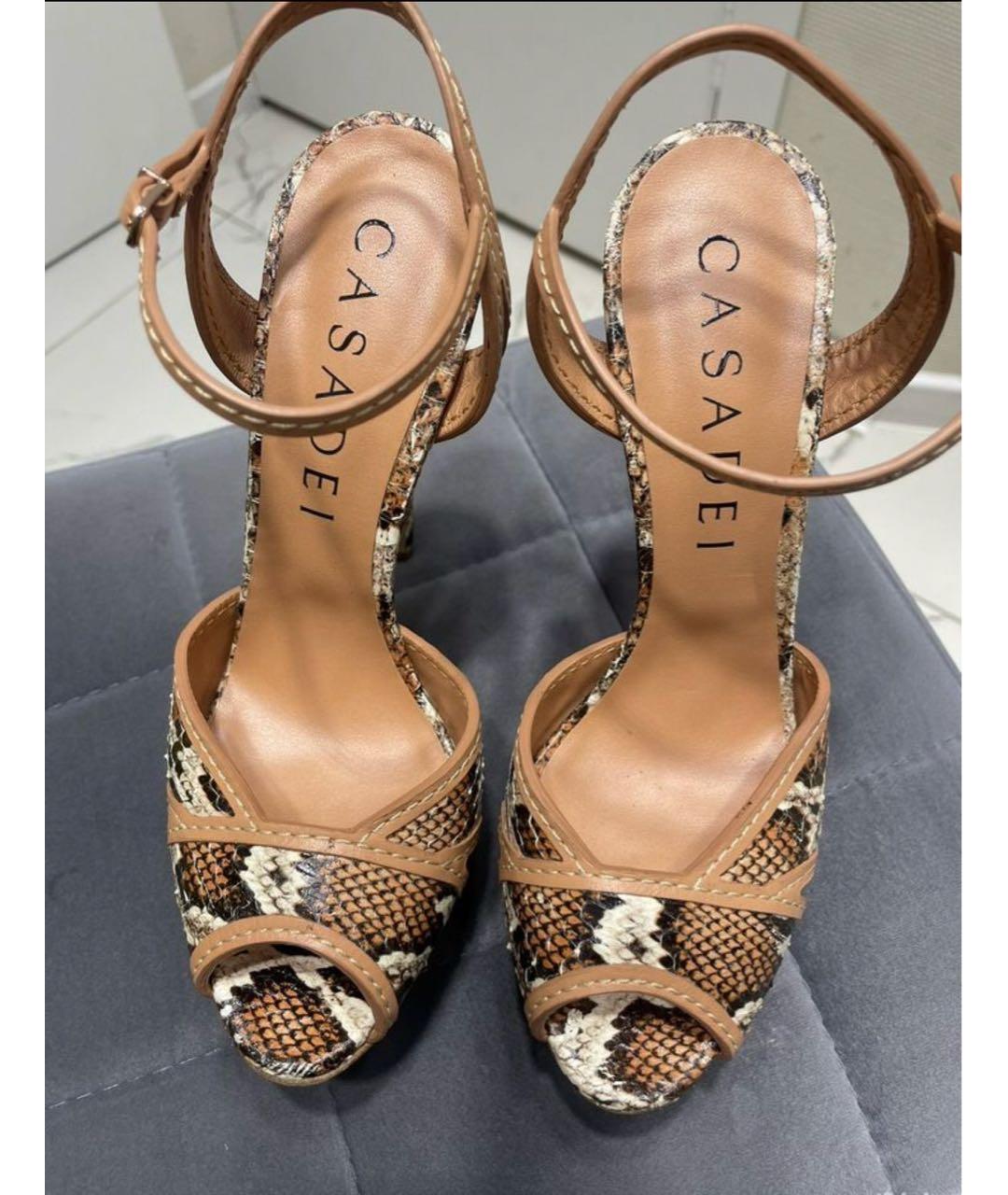 CASADEI Коричневые кожаные босоножки, фото 3
