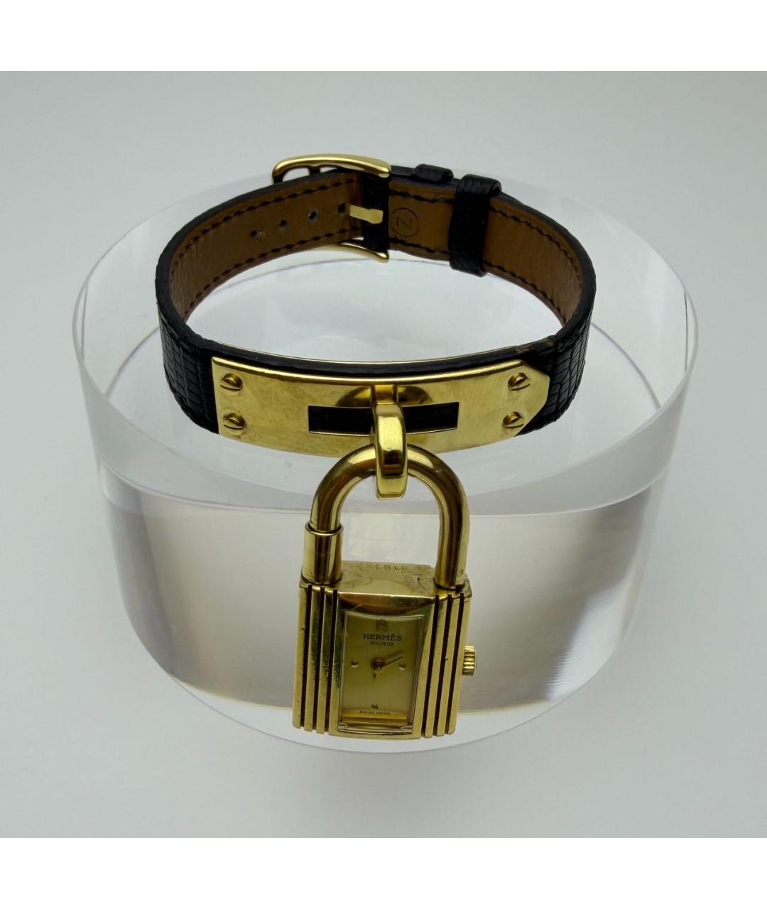 HERMES Черные позолоченные часы, фото 9