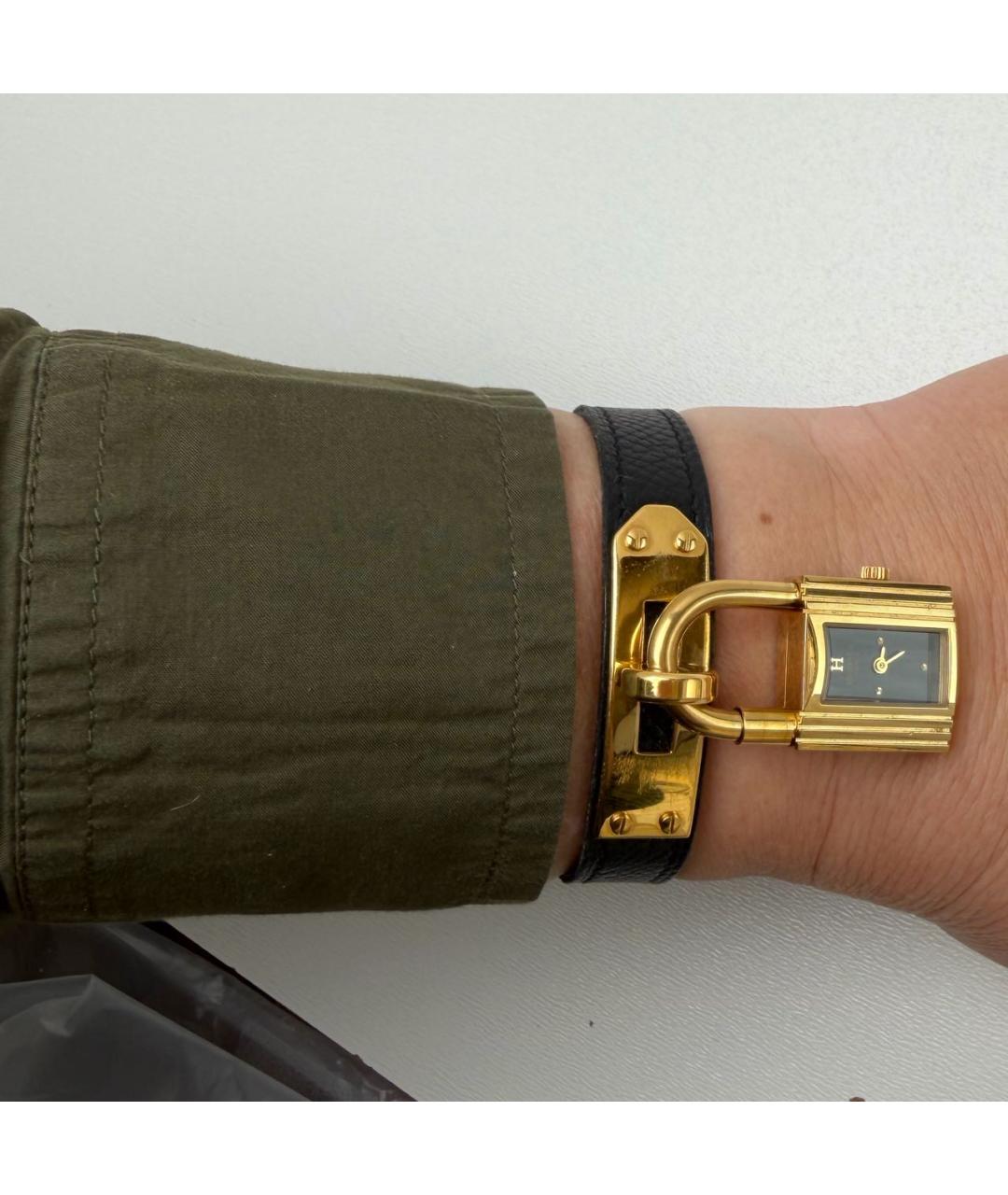 HERMES Черные позолоченные часы, фото 8