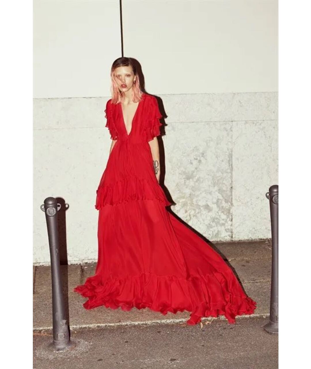 DANIELE CARLOTTA Красное шелковое вечернее платье, фото 2