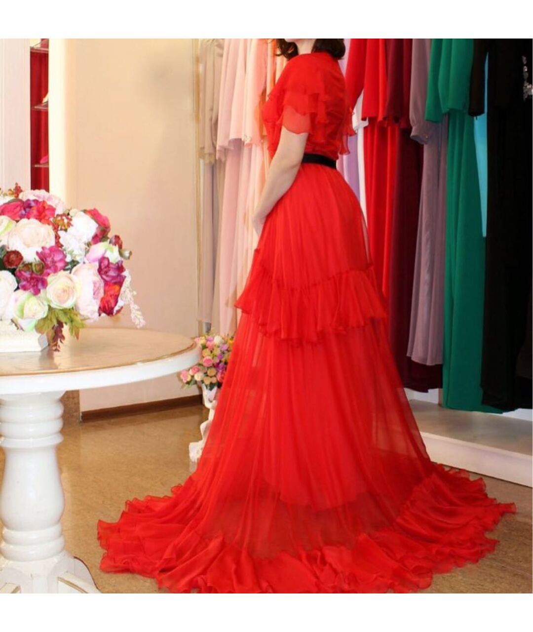 DANIELE CARLOTTA Красное шелковое вечернее платье, фото 4