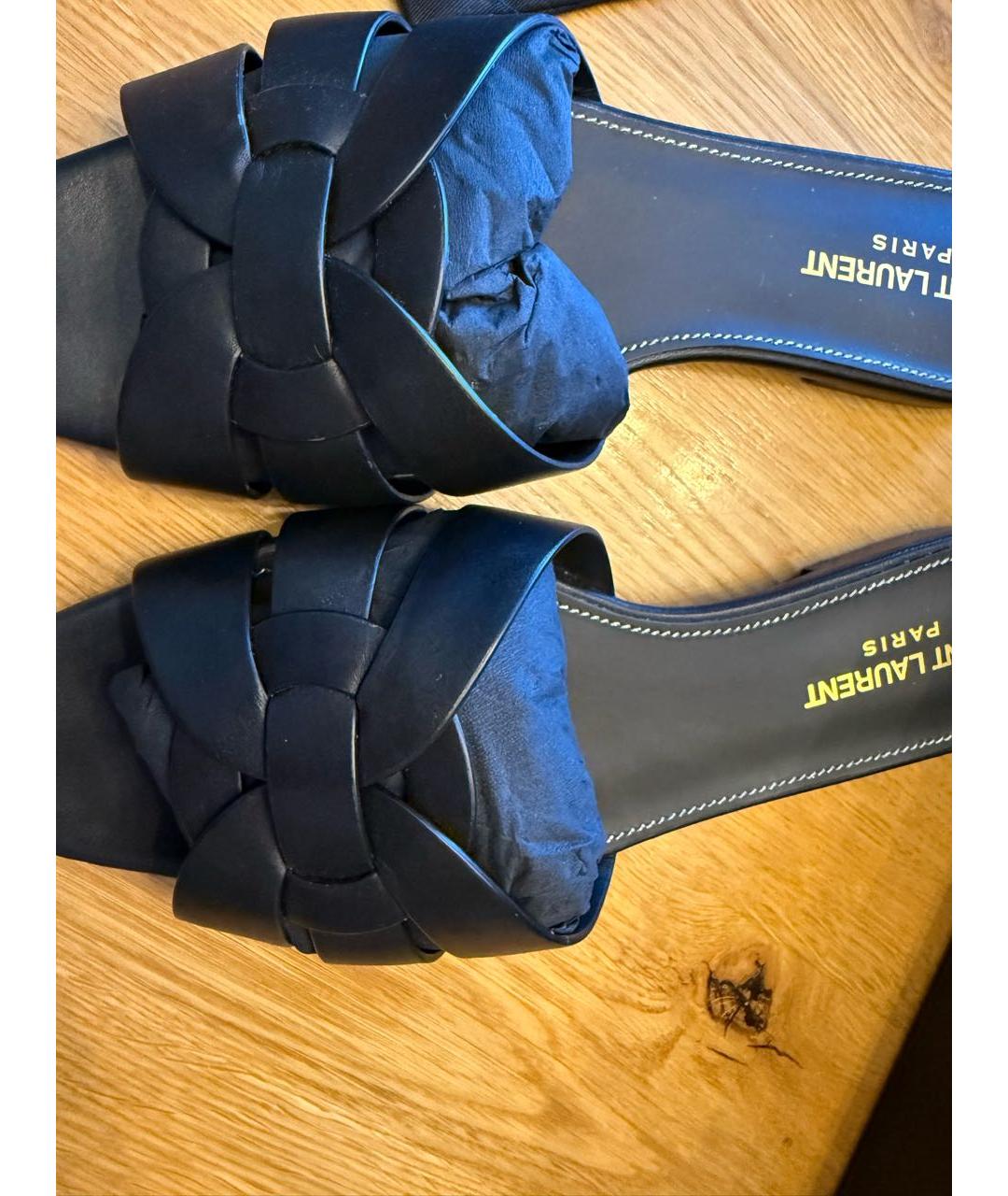 SAINT LAURENT Черные кожаные шлепанцы, фото 4