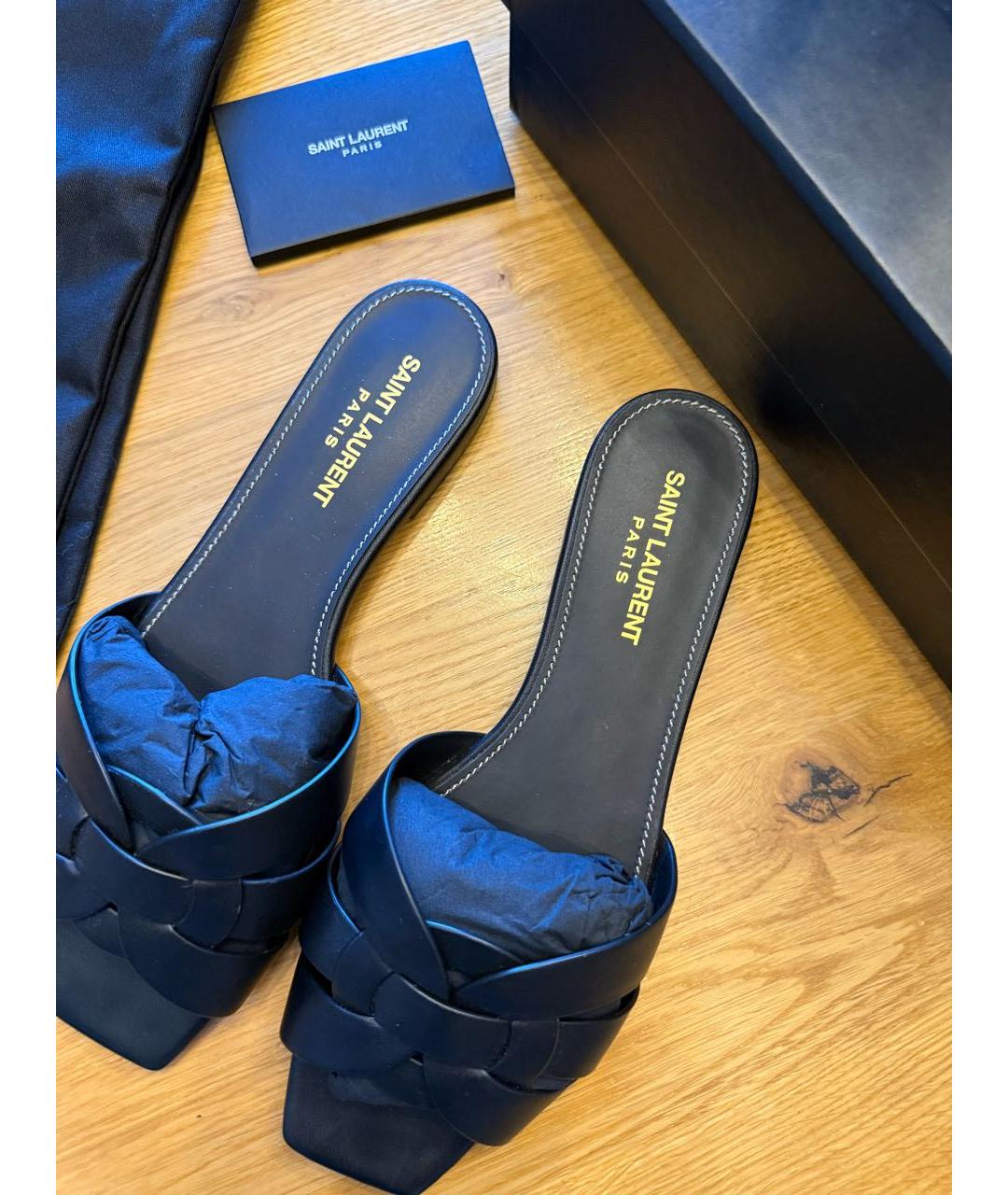 SAINT LAURENT Черные кожаные шлепанцы, фото 3