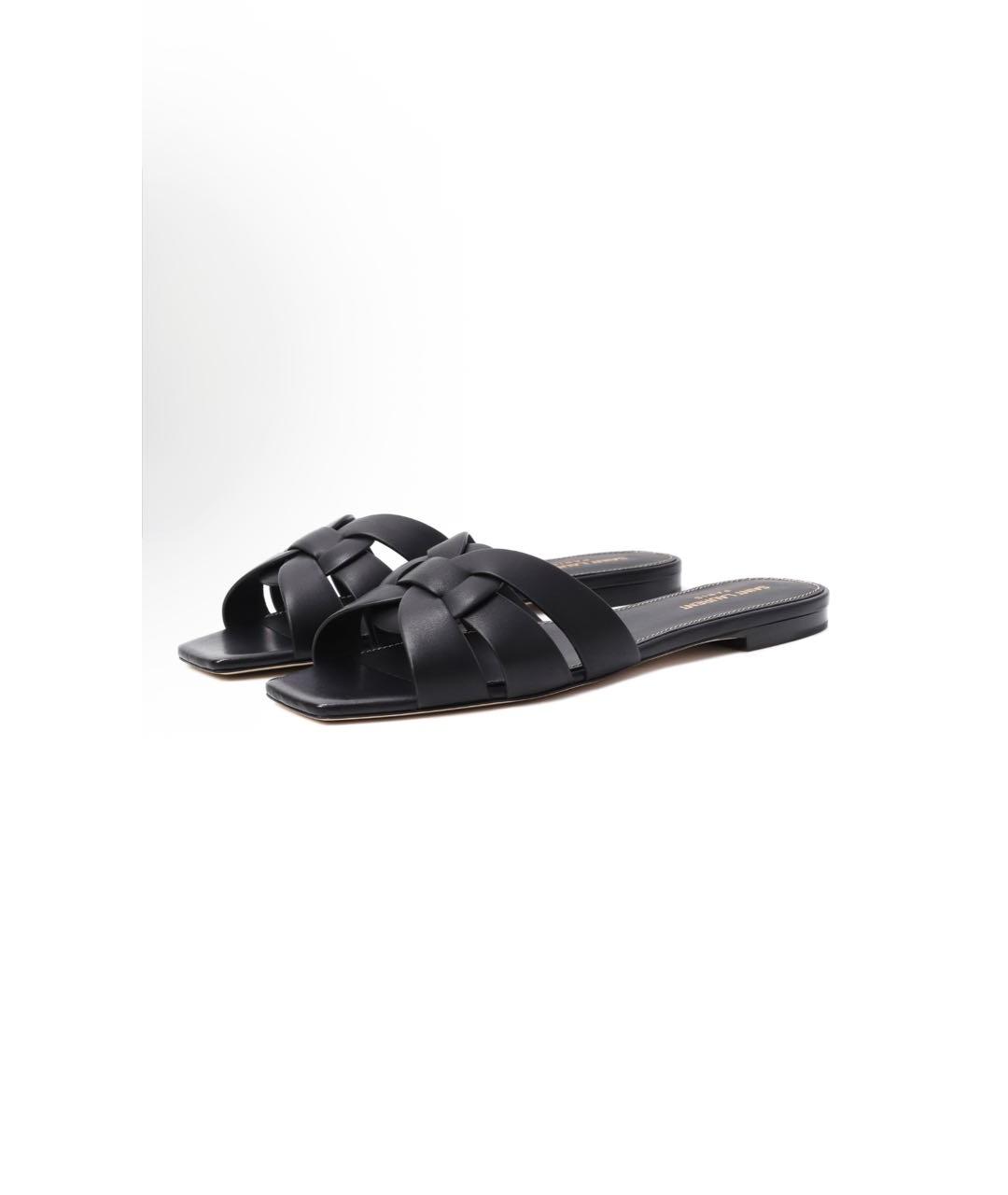 SAINT LAURENT Черные кожаные шлепанцы, фото 5