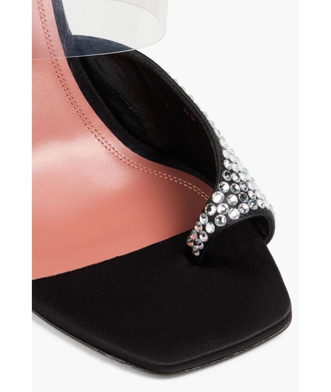 Amina Muaddi Черные текстильные мюли, фото 4