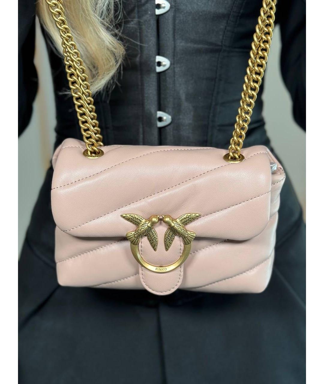 PINKO Бежевая кожаная сумка через плечо, фото 4