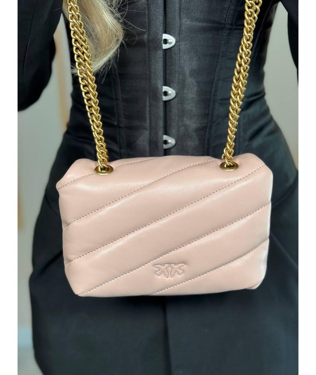 PINKO Бежевая кожаная сумка через плечо, фото 6