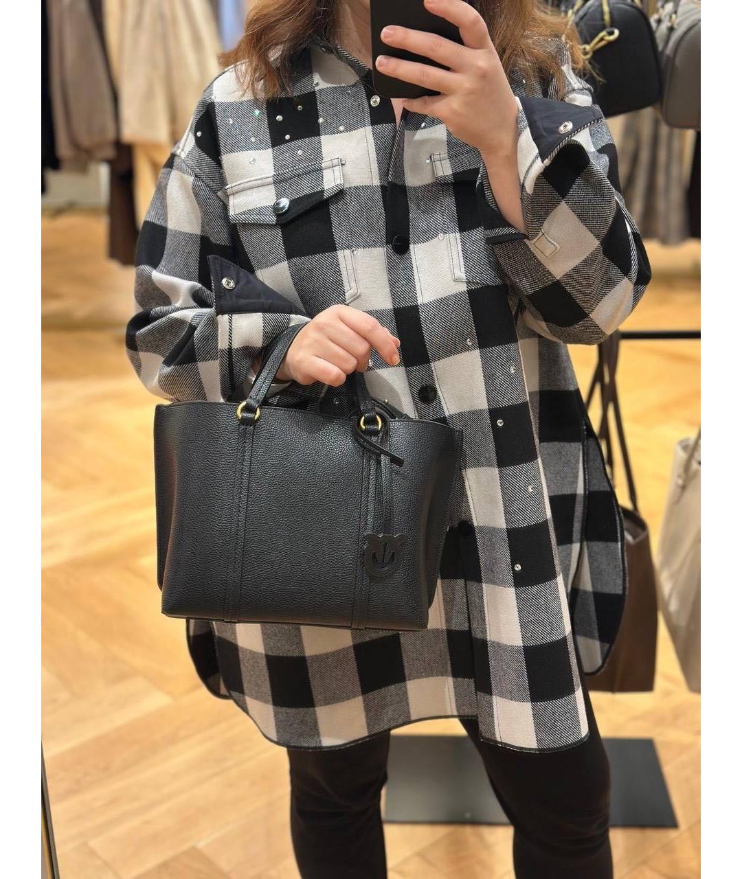 PINKO Черная кожаная сумка тоут, фото 3