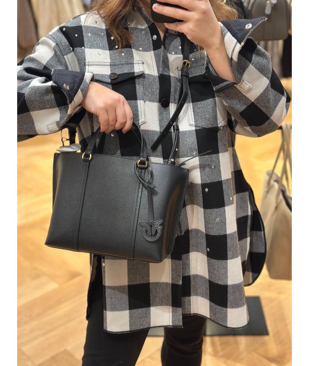 PINKO Черная кожаная сумка тоут, фото 4