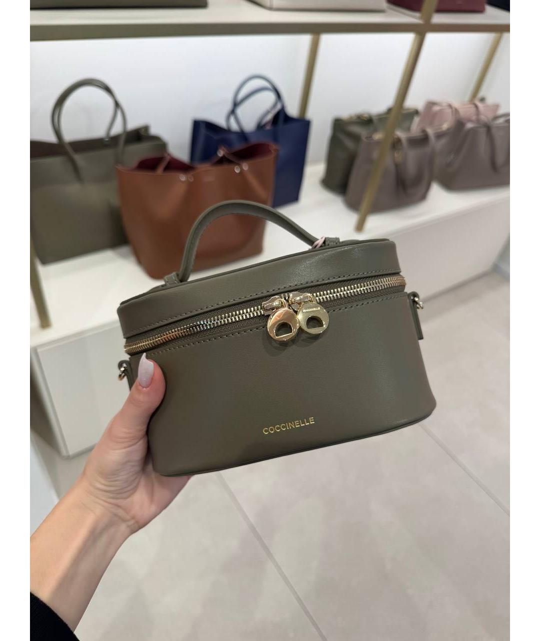 COCCINELLE Хаки кожаная сумка с короткими ручками, фото 5