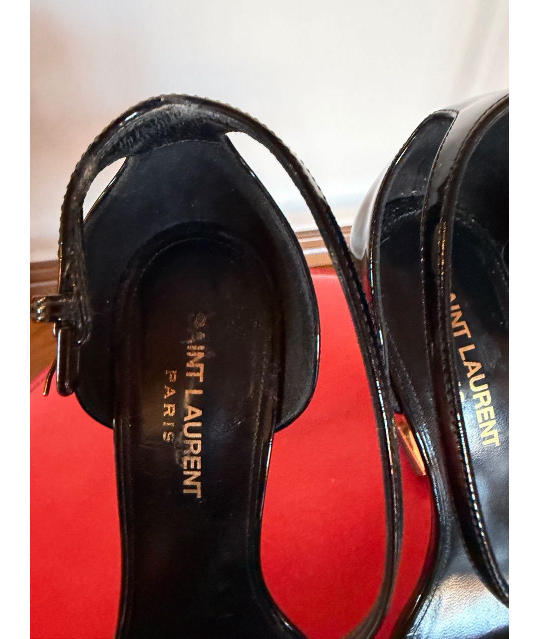 SAINT LAURENT Черные босоножки из лакированной кожи, фото 4