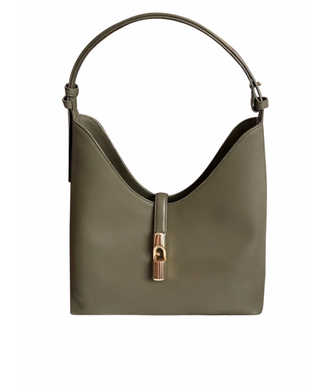 FURLA Хаки кожаная сумка с короткими ручками, фото 1