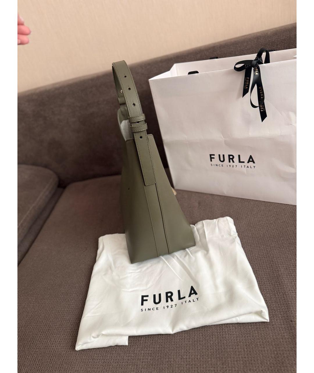 FURLA Хаки кожаная сумка с короткими ручками, фото 3