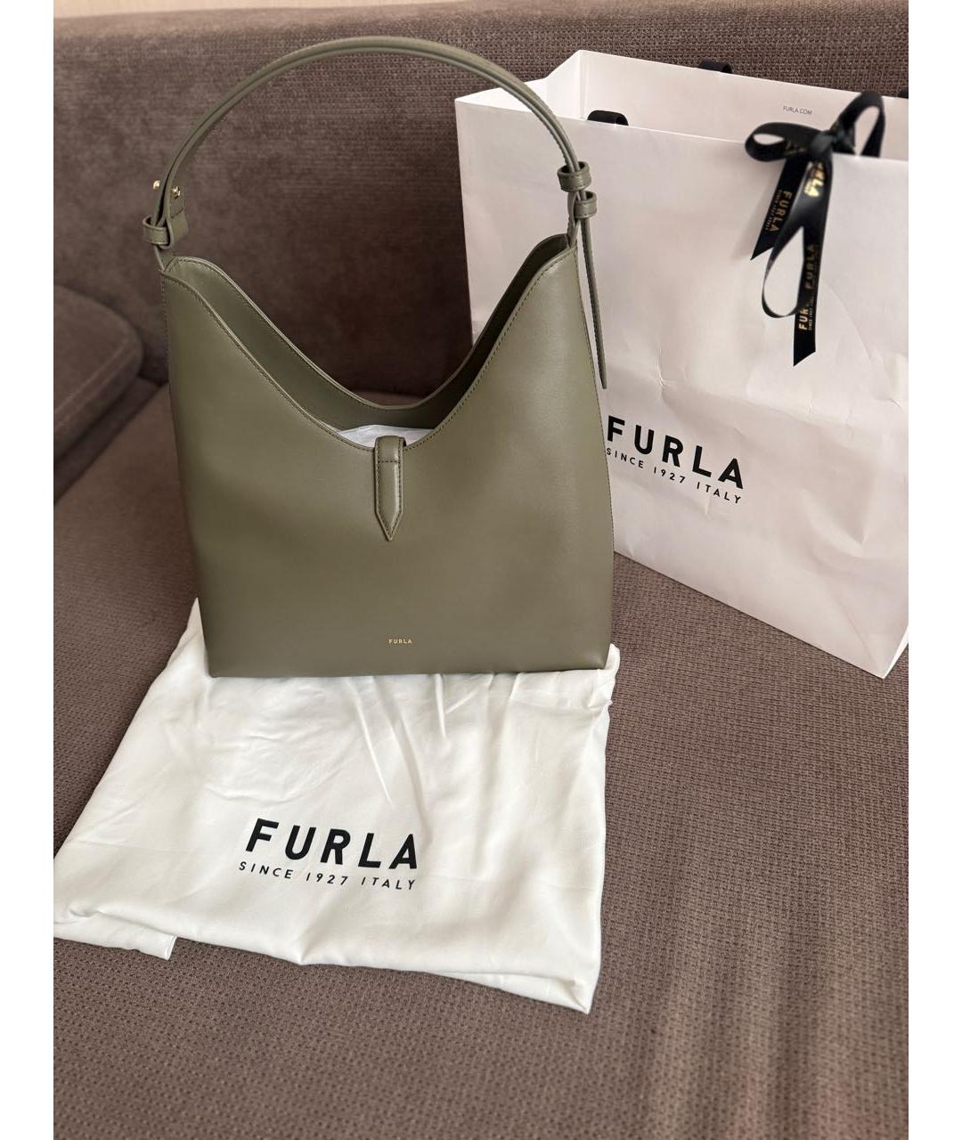 FURLA Хаки кожаная сумка с короткими ручками, фото 2