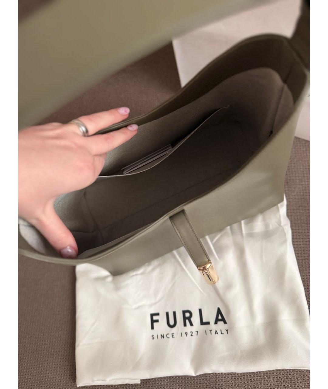 FURLA Хаки кожаная сумка с короткими ручками, фото 4
