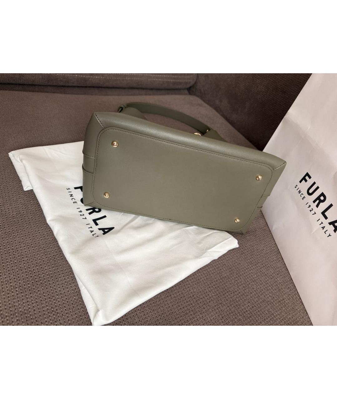 FURLA Хаки кожаная сумка с короткими ручками, фото 5