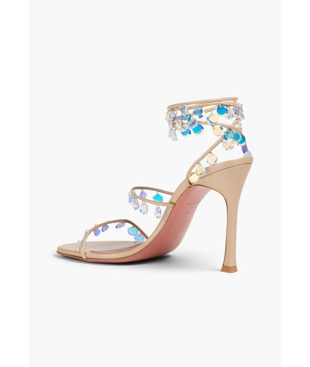 Amina Muaddi Бежевые кожаные босоножки, фото 3