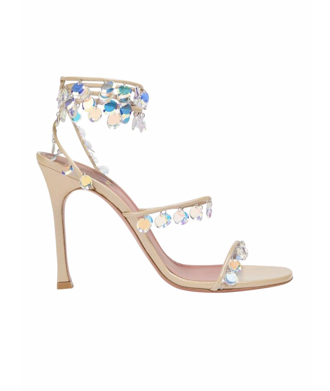 Amina Muaddi Бежевые кожаные босоножки, фото 1