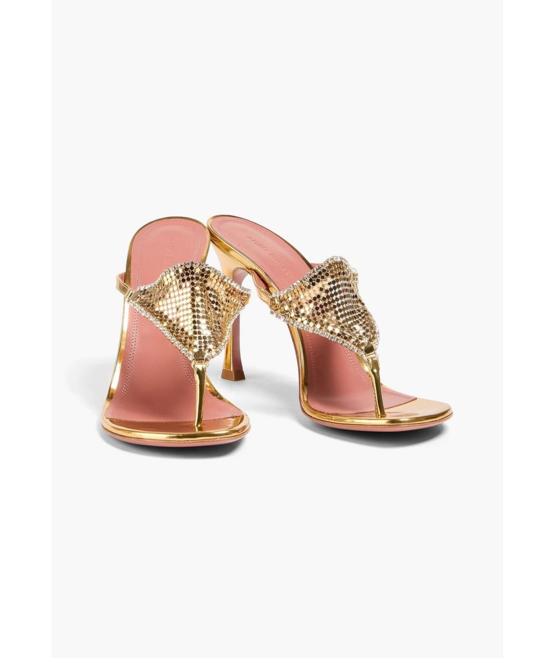 Amina Muaddi Золотые кожаные мюли, фото 2