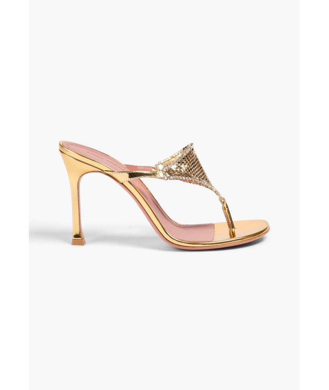 Amina Muaddi Золотые кожаные мюли, фото 5