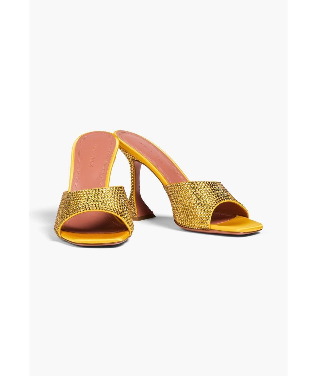 Amina Muaddi Желтые текстильные мюли, фото 2