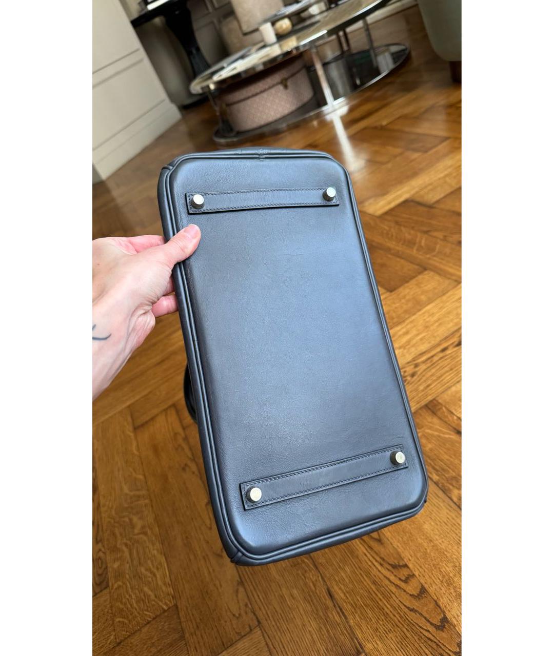 HERMES Антрацитовая кожаная сумка с короткими ручками, фото 3