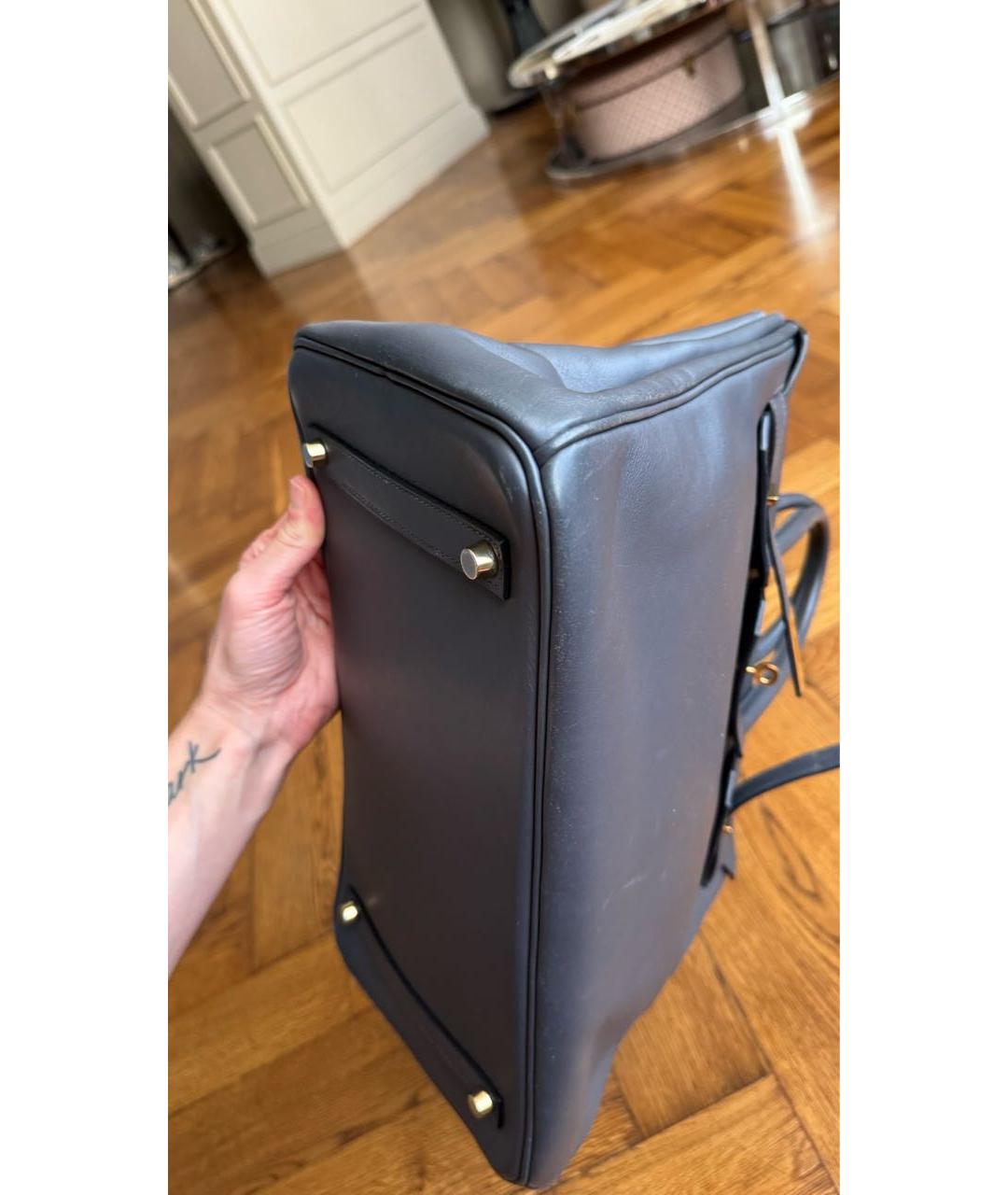 HERMES Антрацитовая кожаная сумка с короткими ручками, фото 5