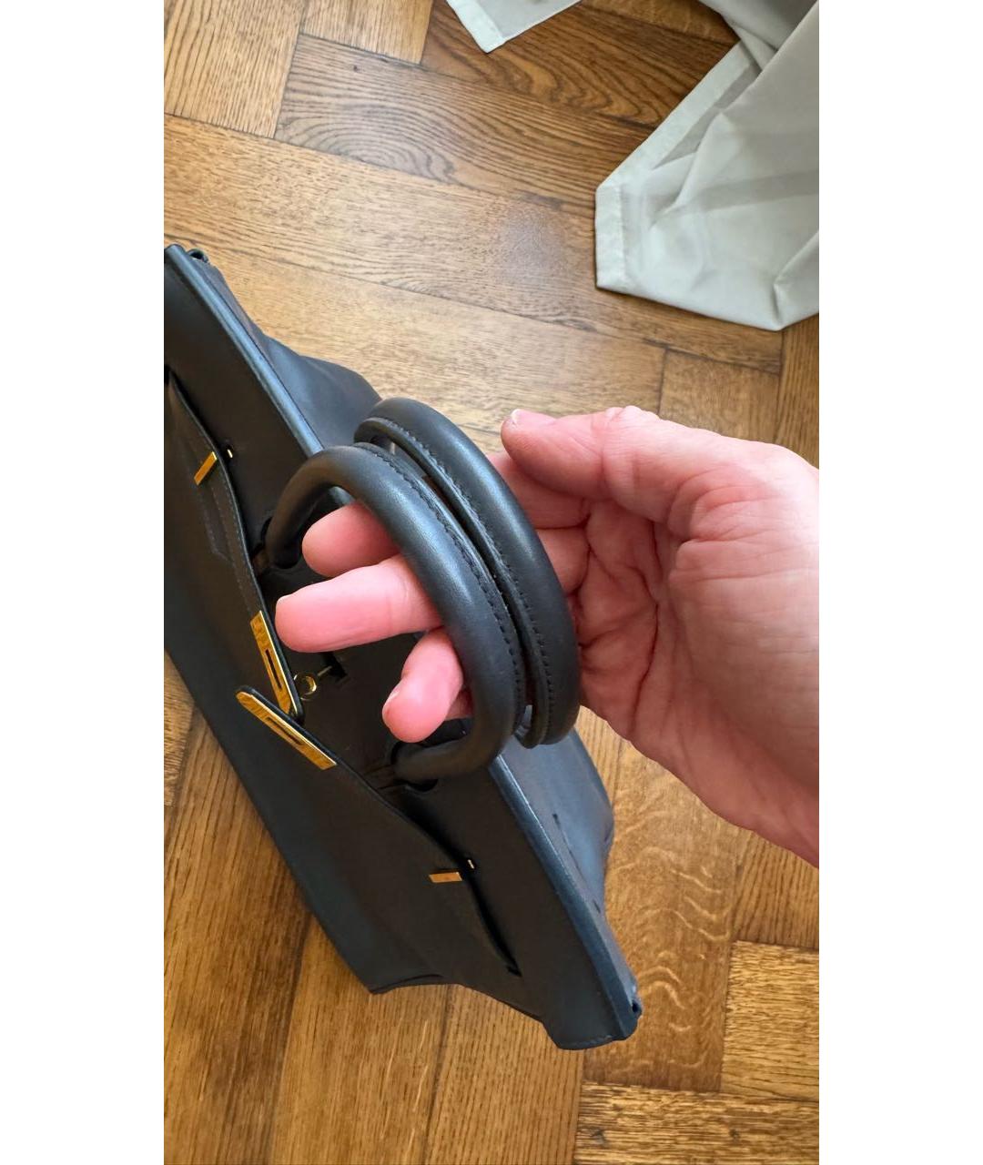 HERMES Антрацитовая кожаная сумка с короткими ручками, фото 6