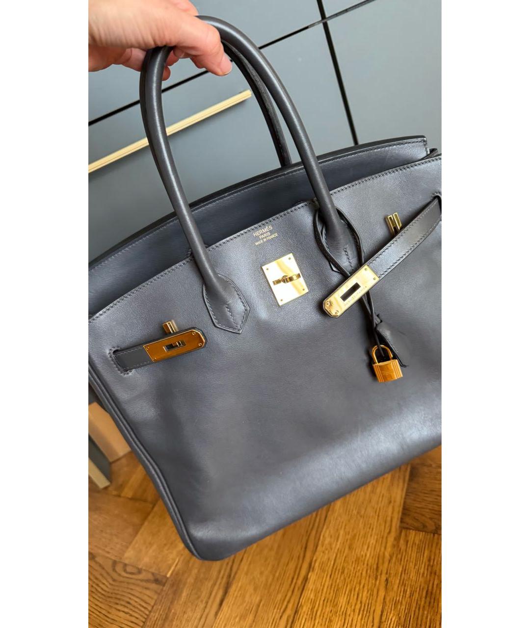 HERMES Антрацитовая кожаная сумка с короткими ручками, фото 4