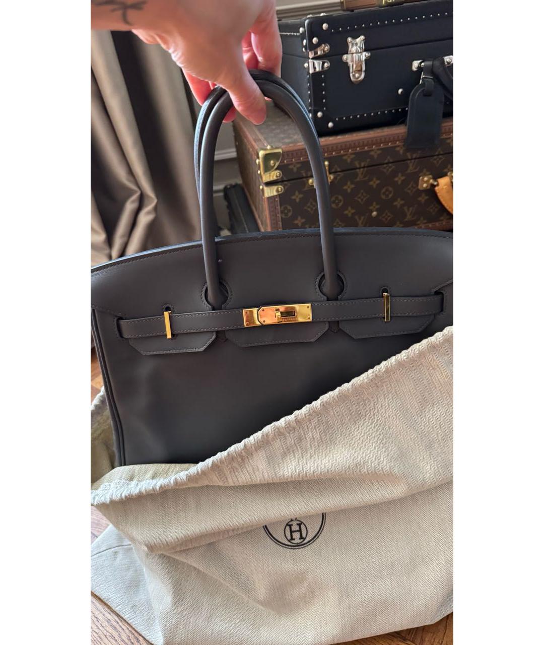 HERMES Антрацитовая кожаная сумка с короткими ручками, фото 2