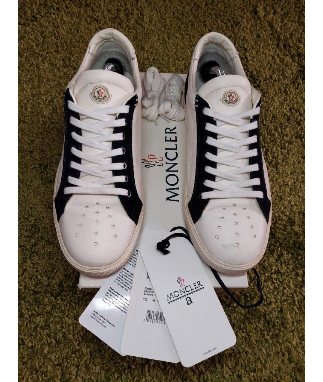 MONCLER Белые кожаные низкие кроссовки / кеды, фото 3