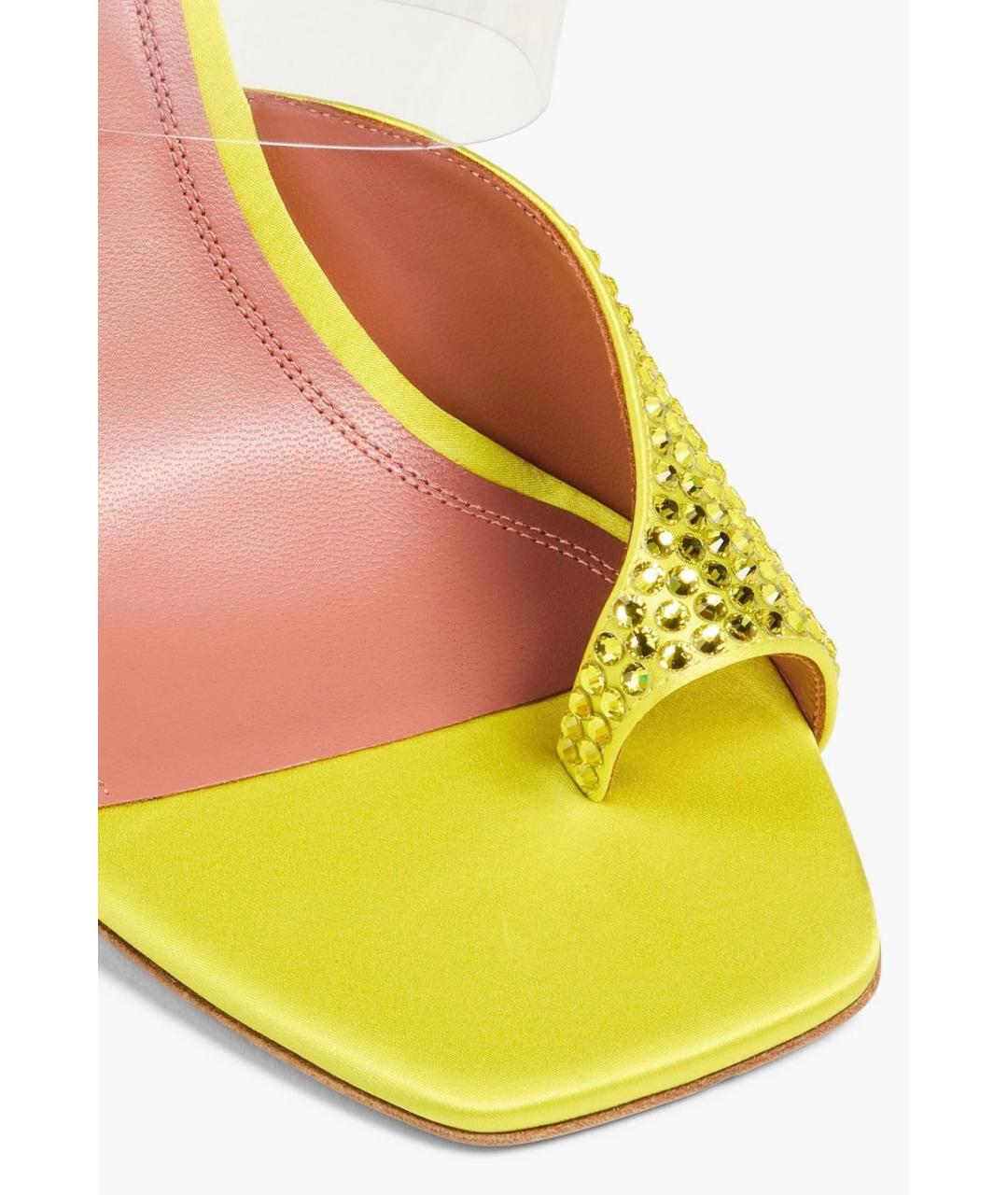 Amina Muaddi Желтые текстильные мюли, фото 4