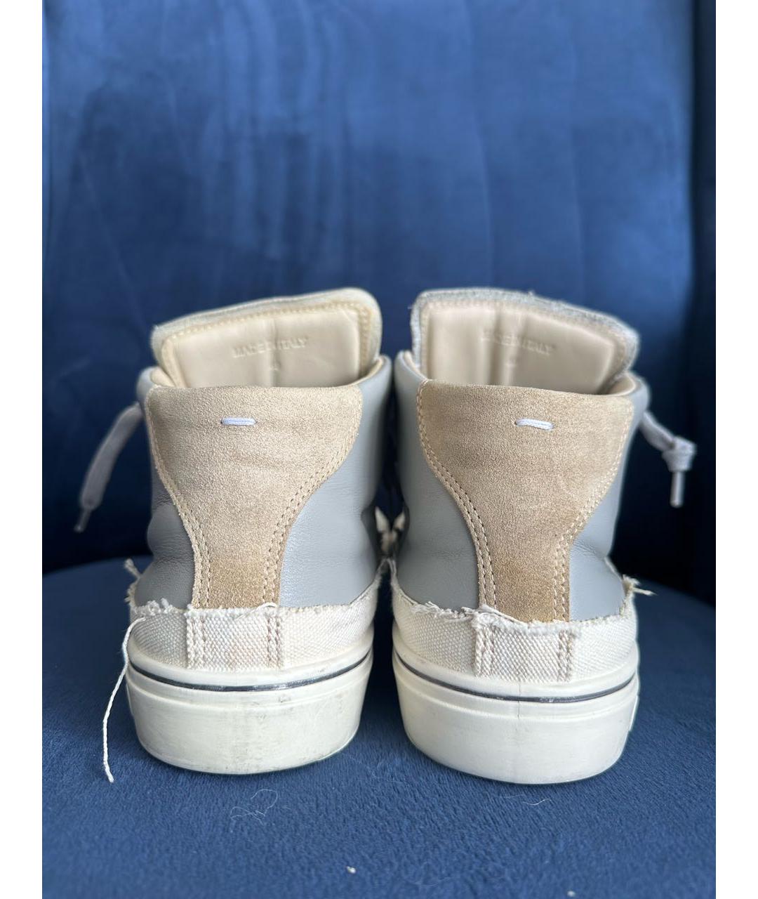 MAISON MARGIELA Бежевые кожаные высокие кроссовки / кеды, фото 4