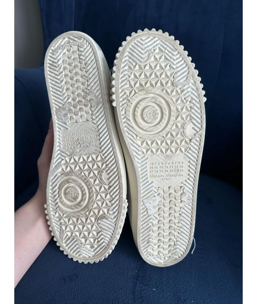 MAISON MARGIELA Бежевые кожаные высокие кроссовки / кеды, фото 7
