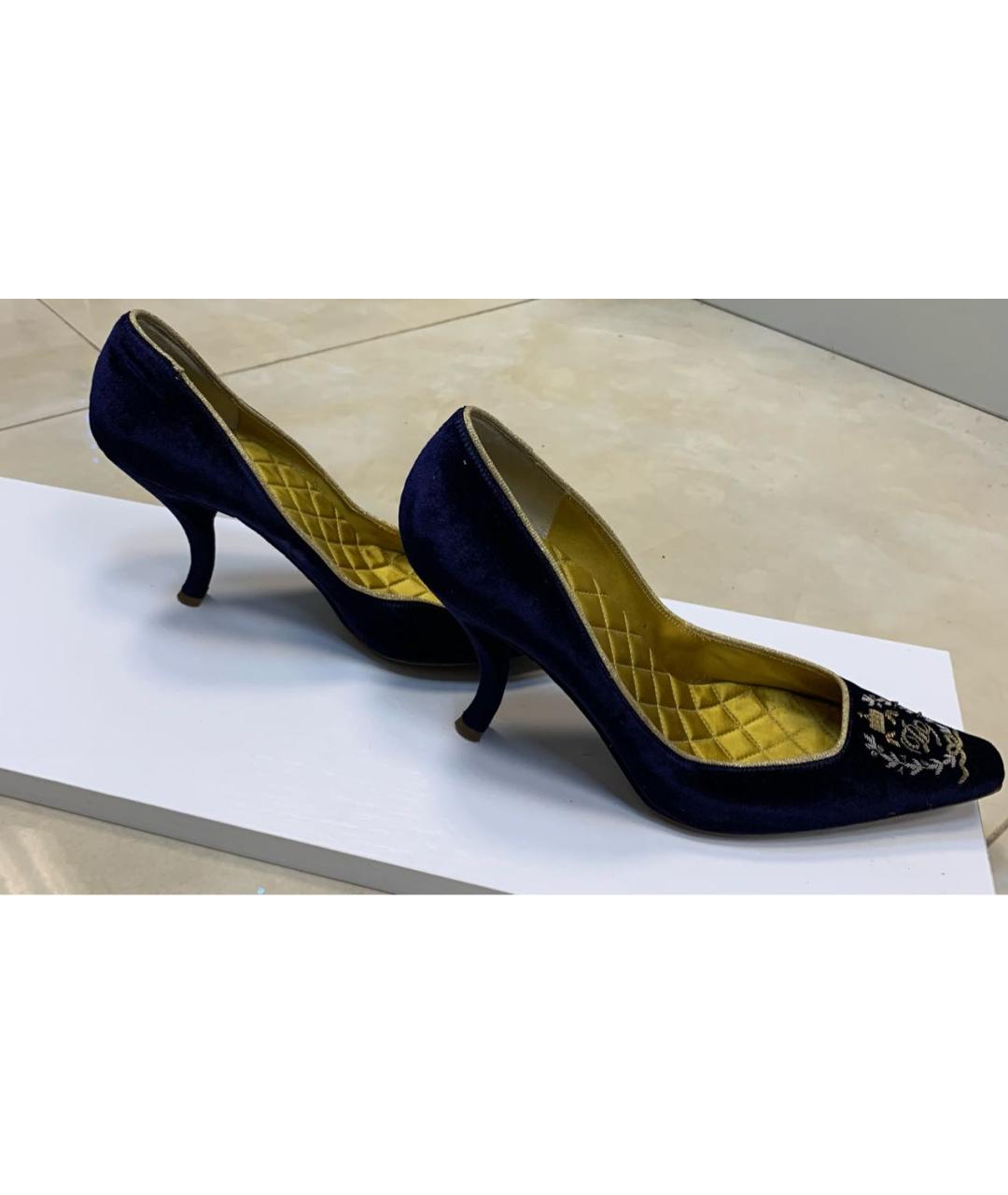 DOLCE&GABBANA Синие бархатные туфли, фото 8