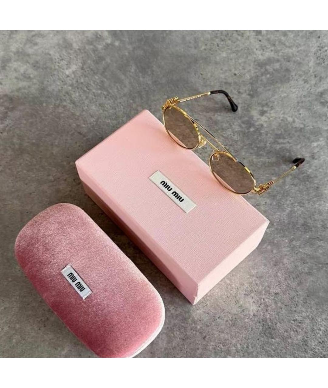 MIU MIU Золотые металлические солнцезащитные очки, фото 4