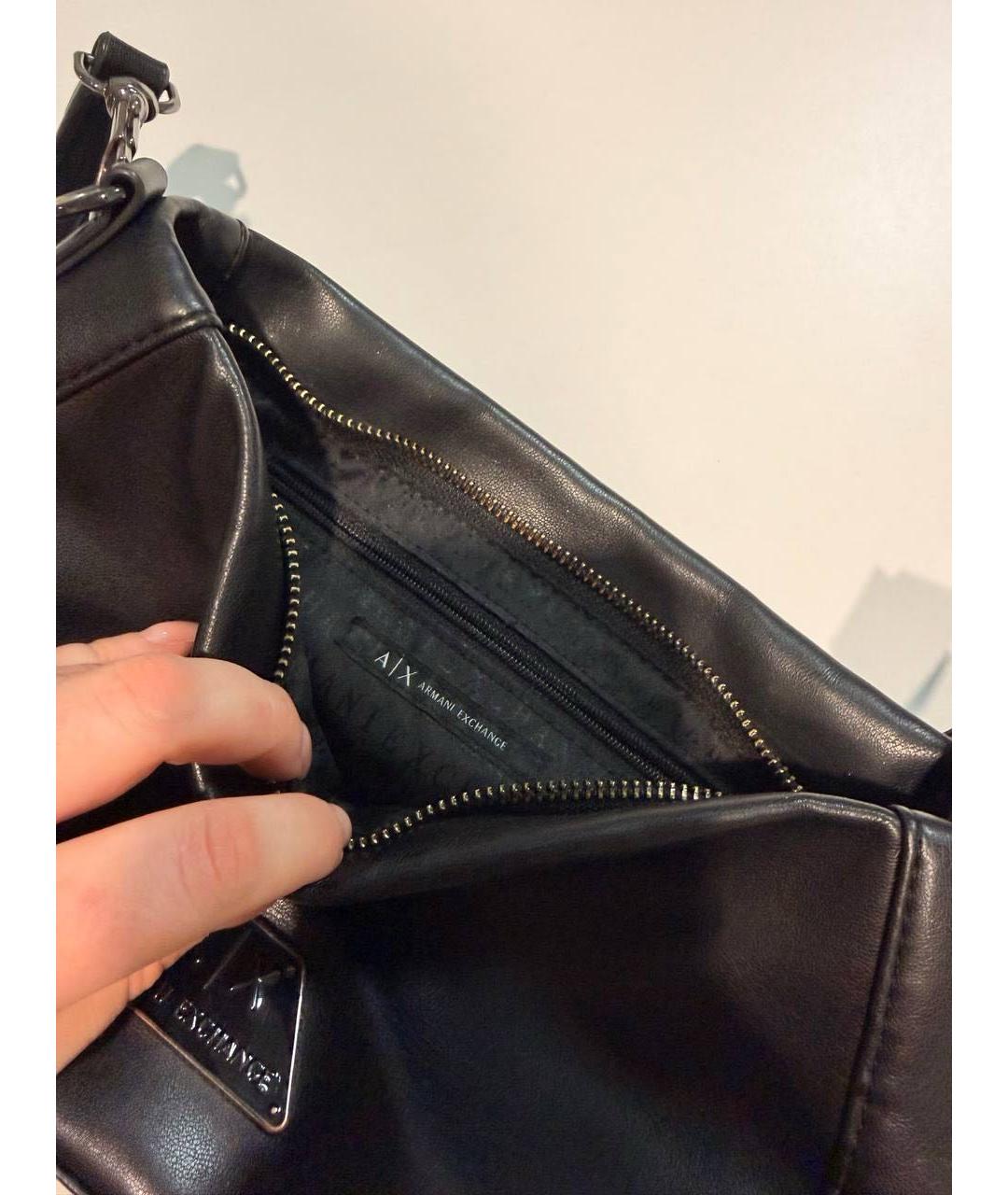 ARMANI EXCHANGE Черная кожаная сумка с короткими ручками, фото 4