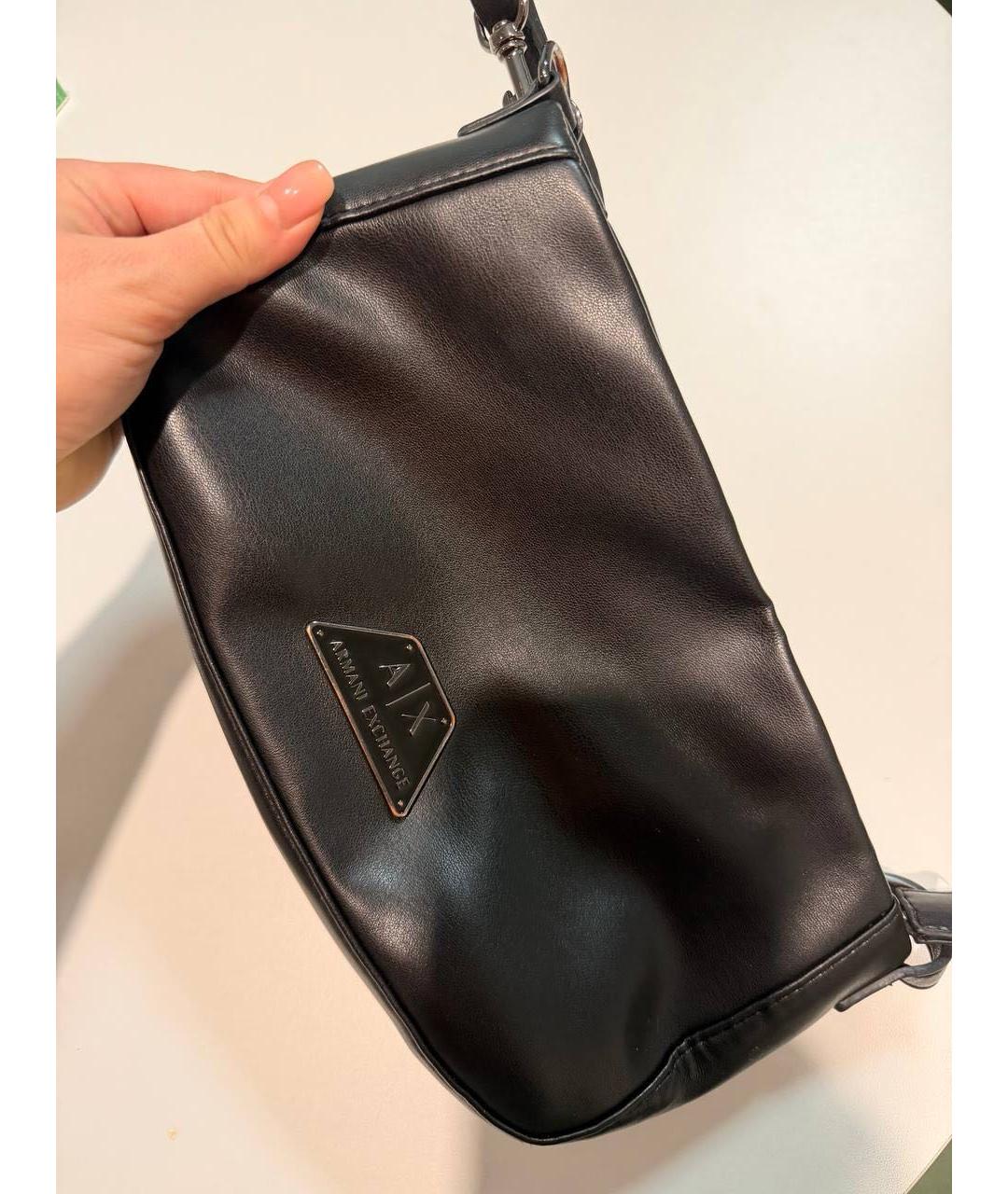 ARMANI EXCHANGE Черная кожаная сумка с короткими ручками, фото 2