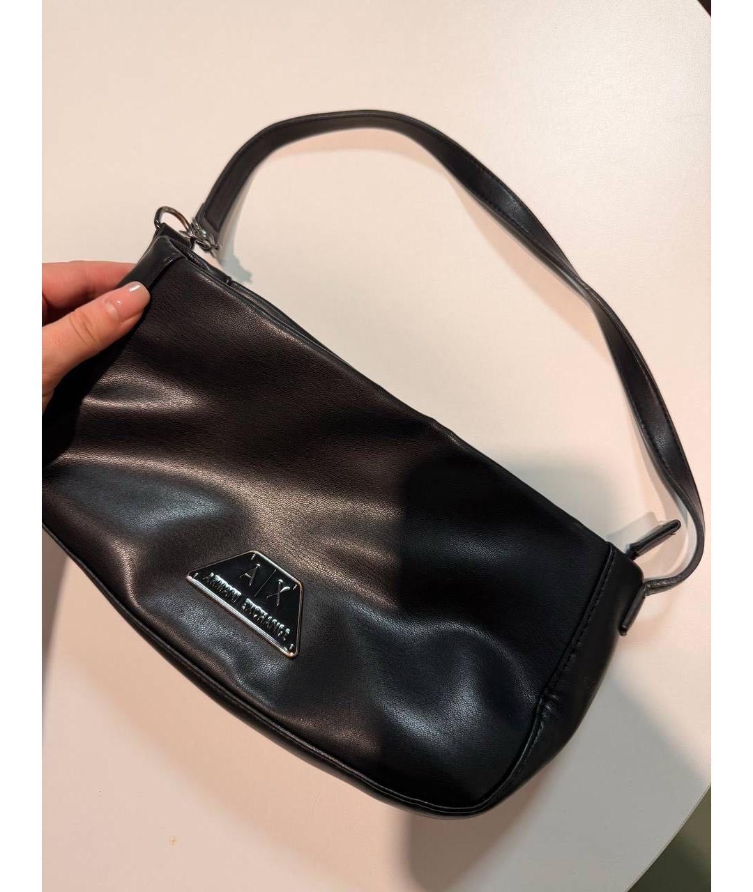 ARMANI EXCHANGE Черная кожаная сумка с короткими ручками, фото 5