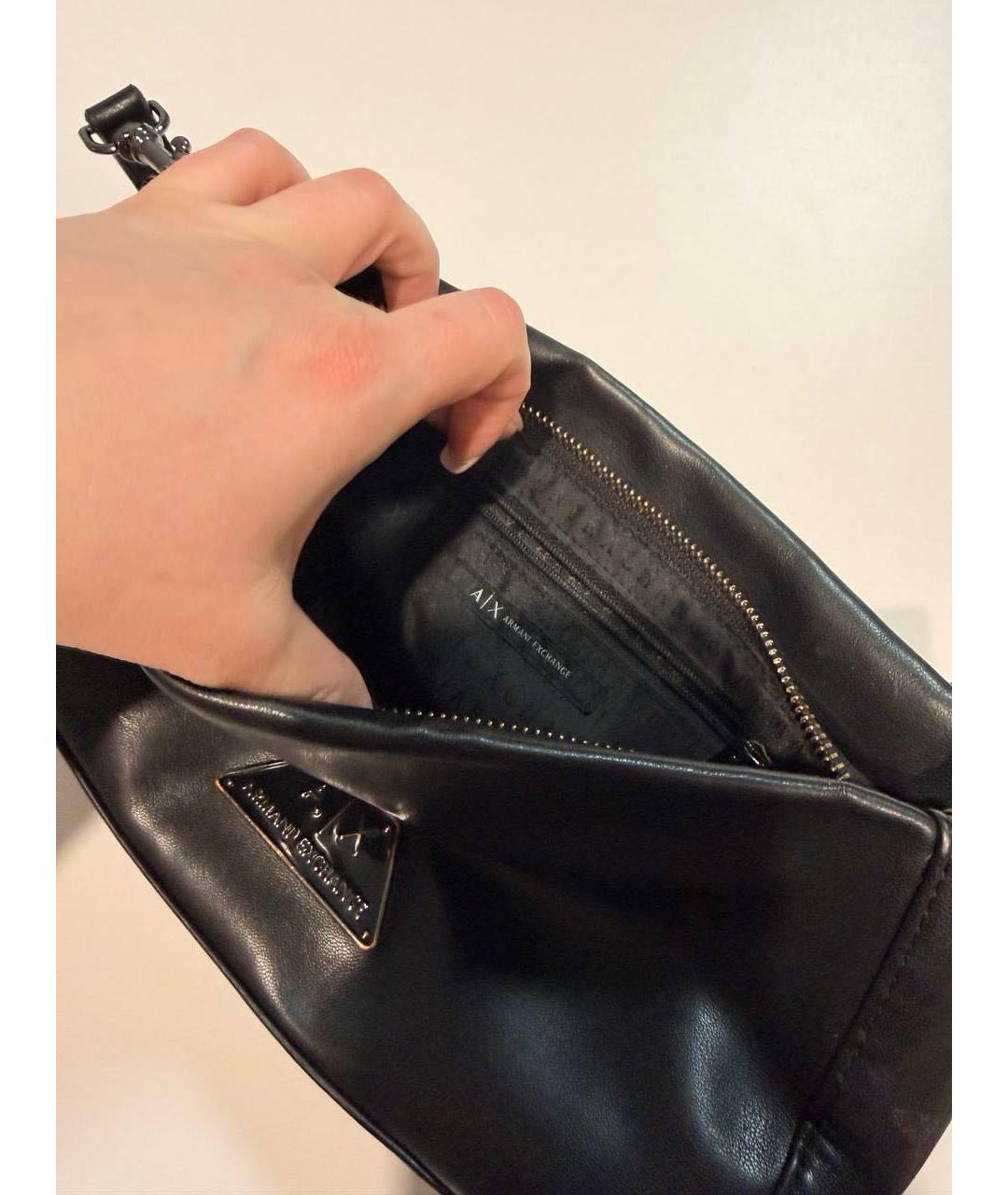 ARMANI EXCHANGE Черная кожаная сумка с короткими ручками, фото 3