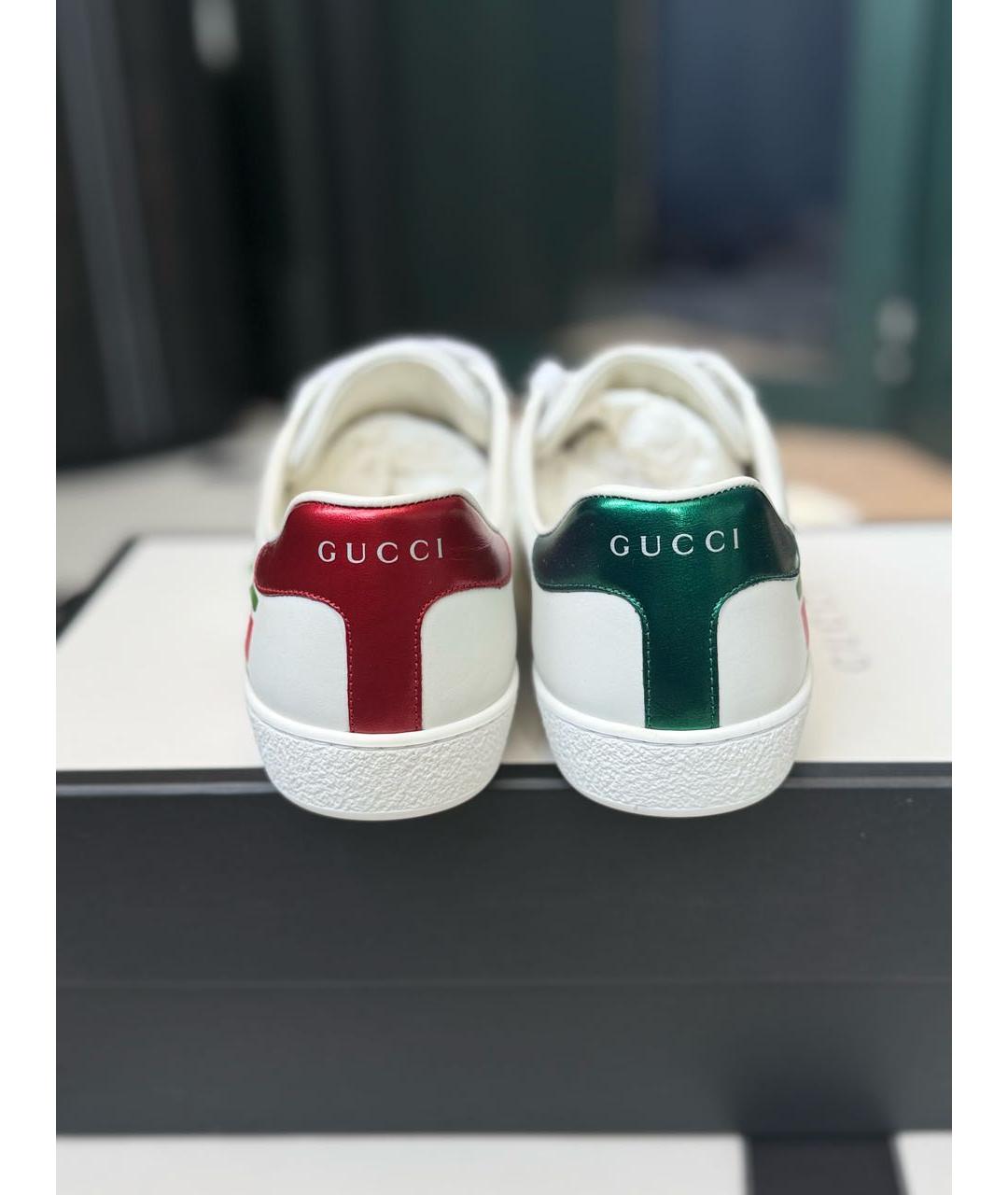 GUCCI Белые кожаные кеды, фото 4