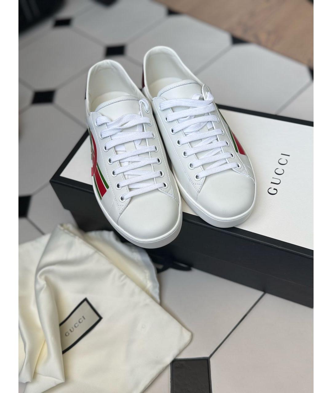 GUCCI Белые кожаные кеды, фото 5