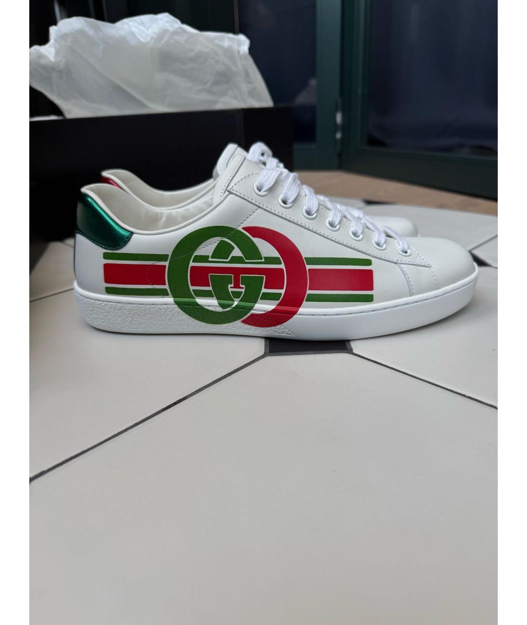 GUCCI Белые кожаные кеды, фото 7