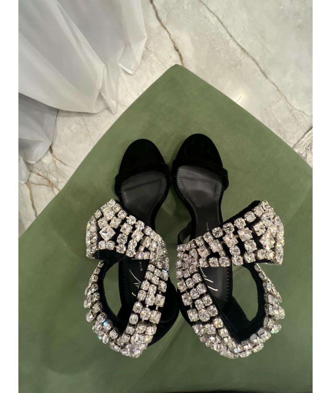 GIUSEPPE ZANOTTI DESIGN Черные бархатные босоножки, фото 3