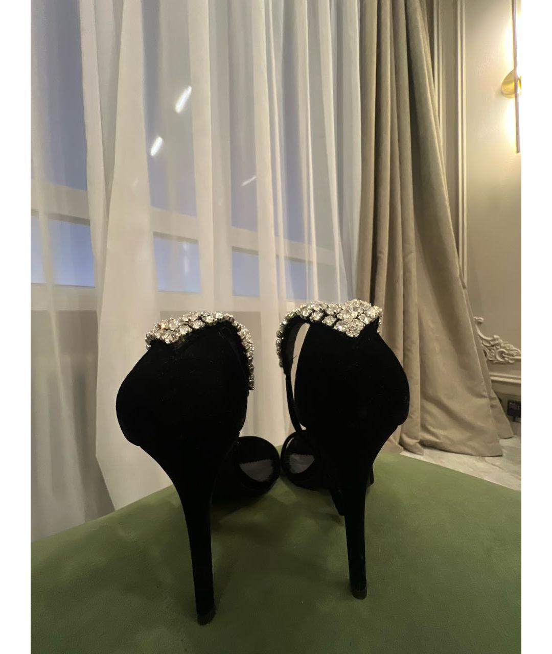 GIUSEPPE ZANOTTI DESIGN Черные бархатные босоножки, фото 4