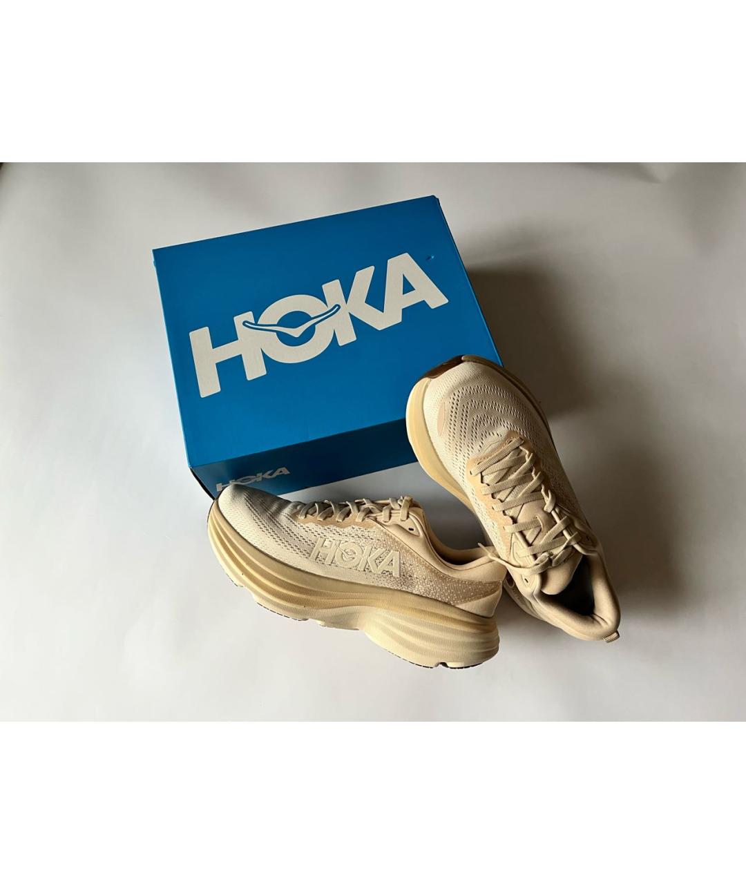 HOKA Бежевые синтетические низкие кроссовки / кеды, фото 4