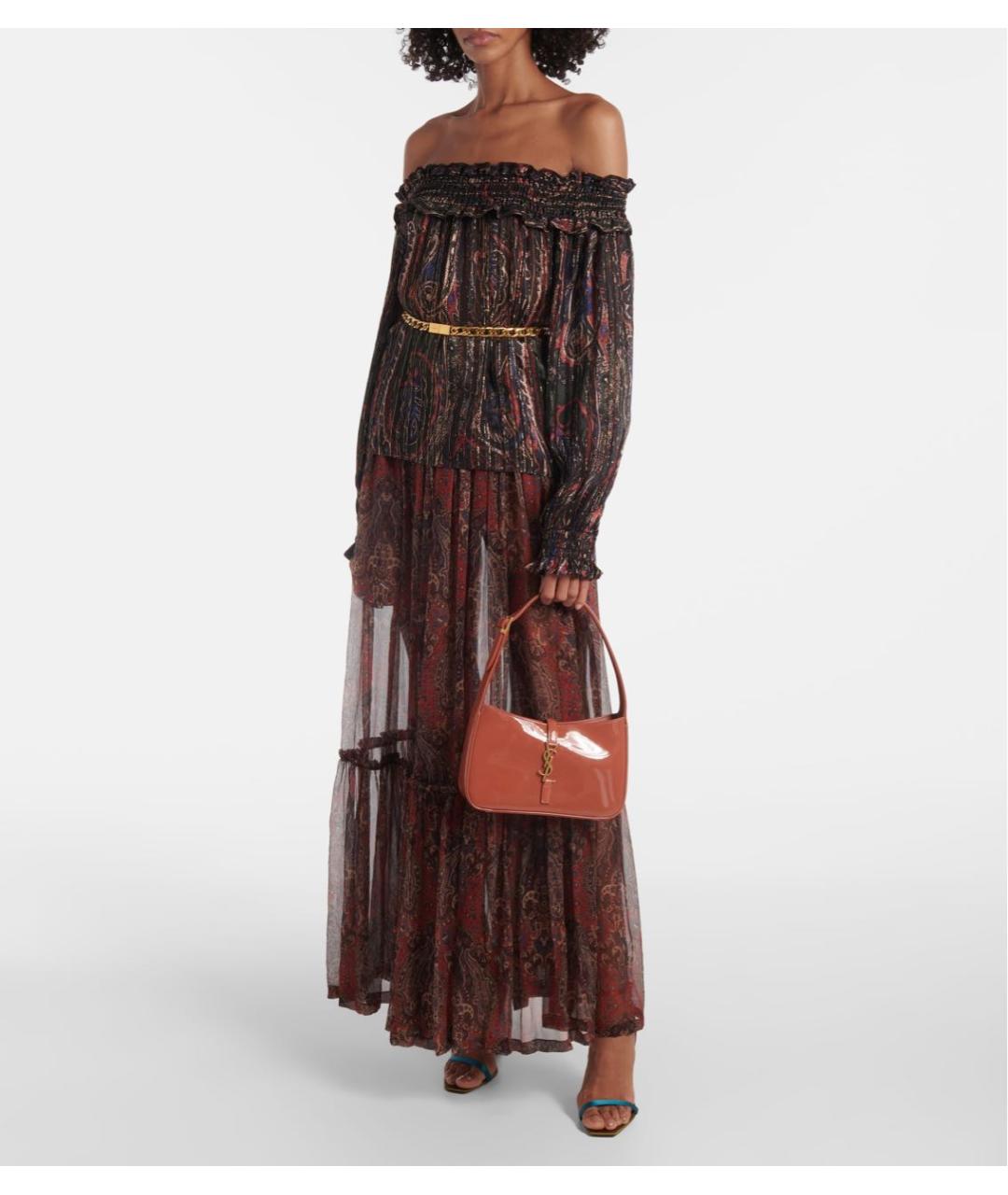 SAINT LAURENT Коралловая сумка с короткими ручками из лакированной кожи, фото 5